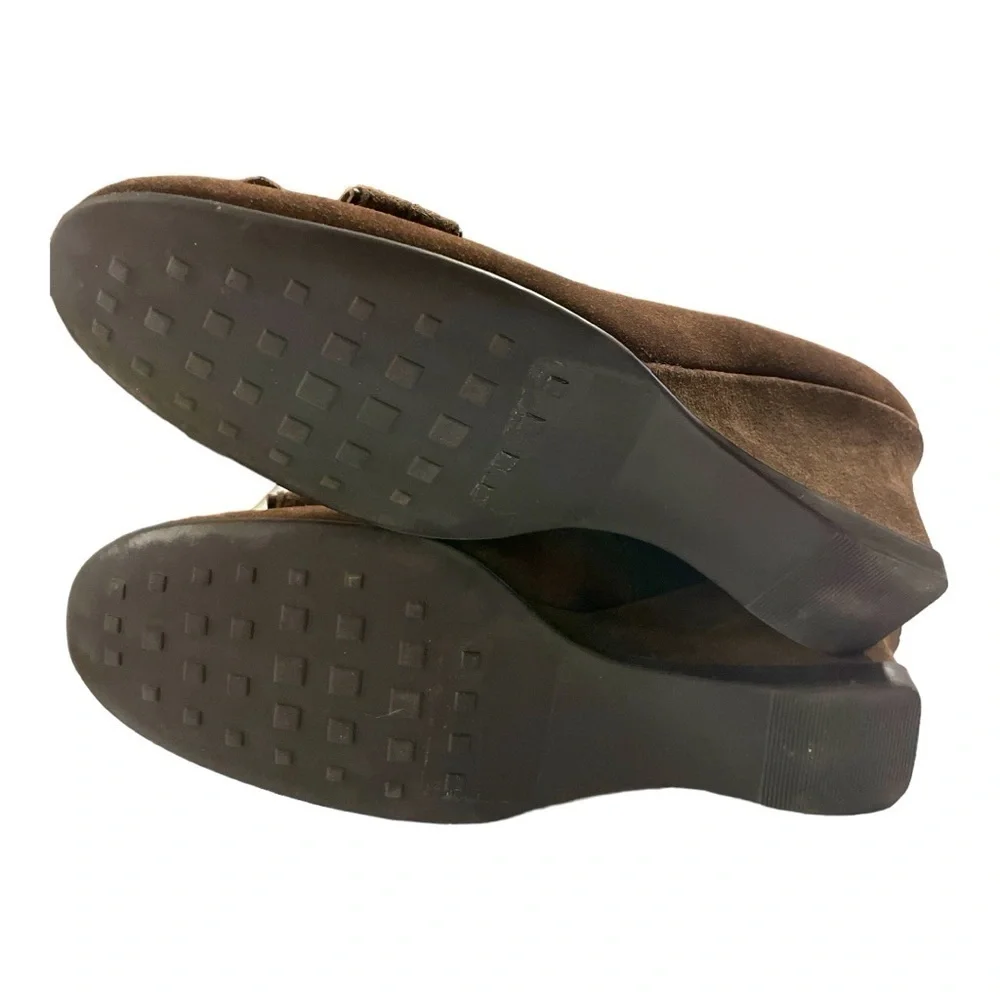 Contesa Brown Suede Bow Wedge Pumps Size 8 Comfort Heels